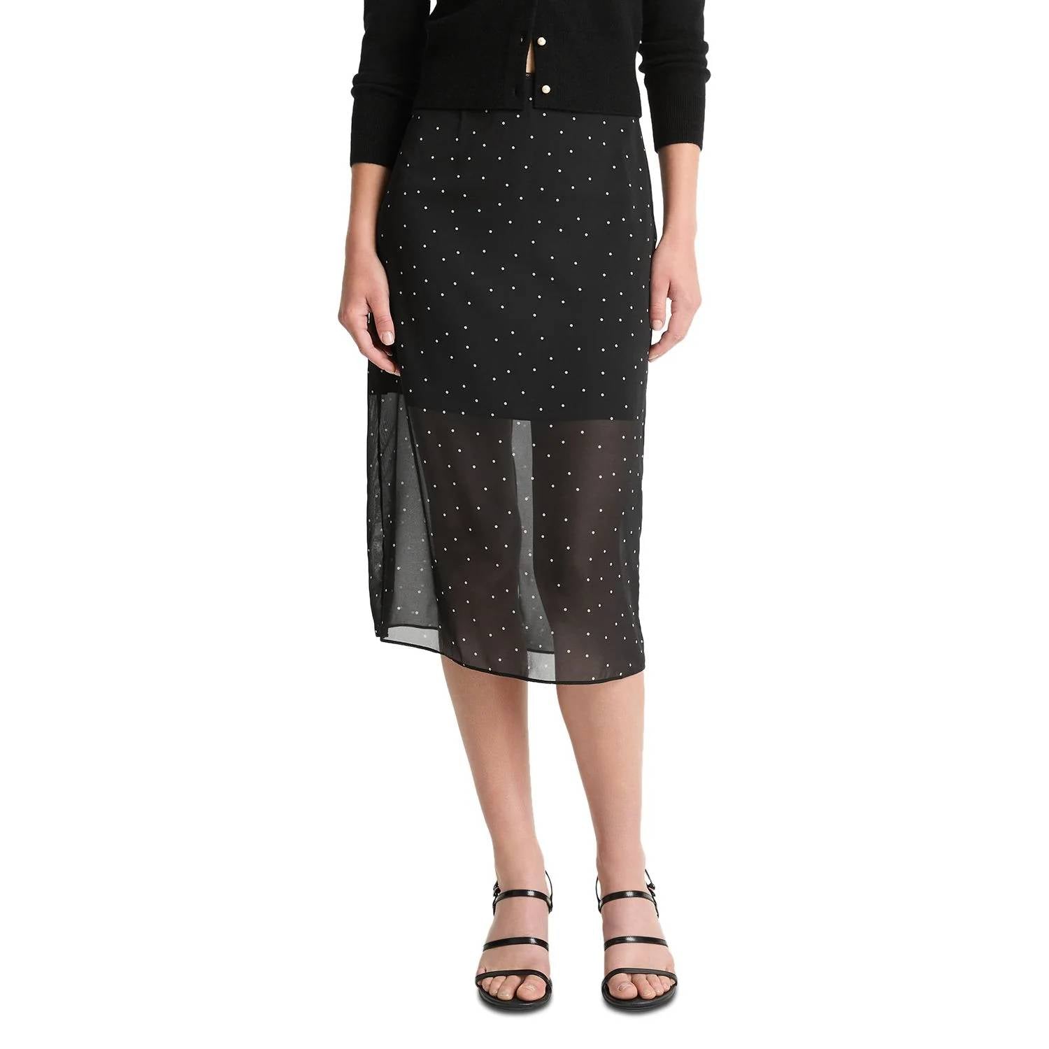 Vince - Sheer Dot Straight Midi Skirt