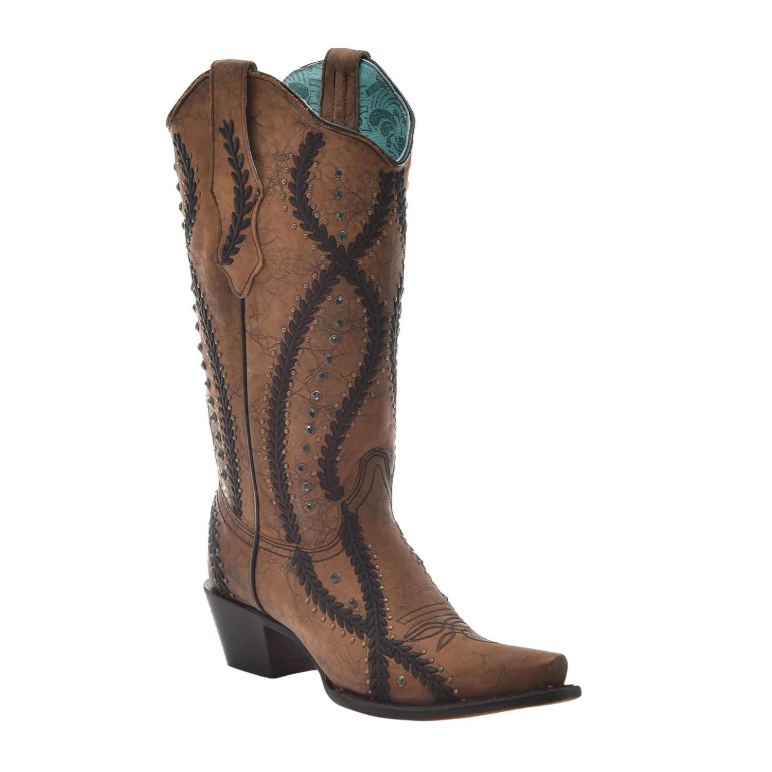 Corral - Women's Embroidery Crystals And Studs Snip Toe Cowgirl Boots