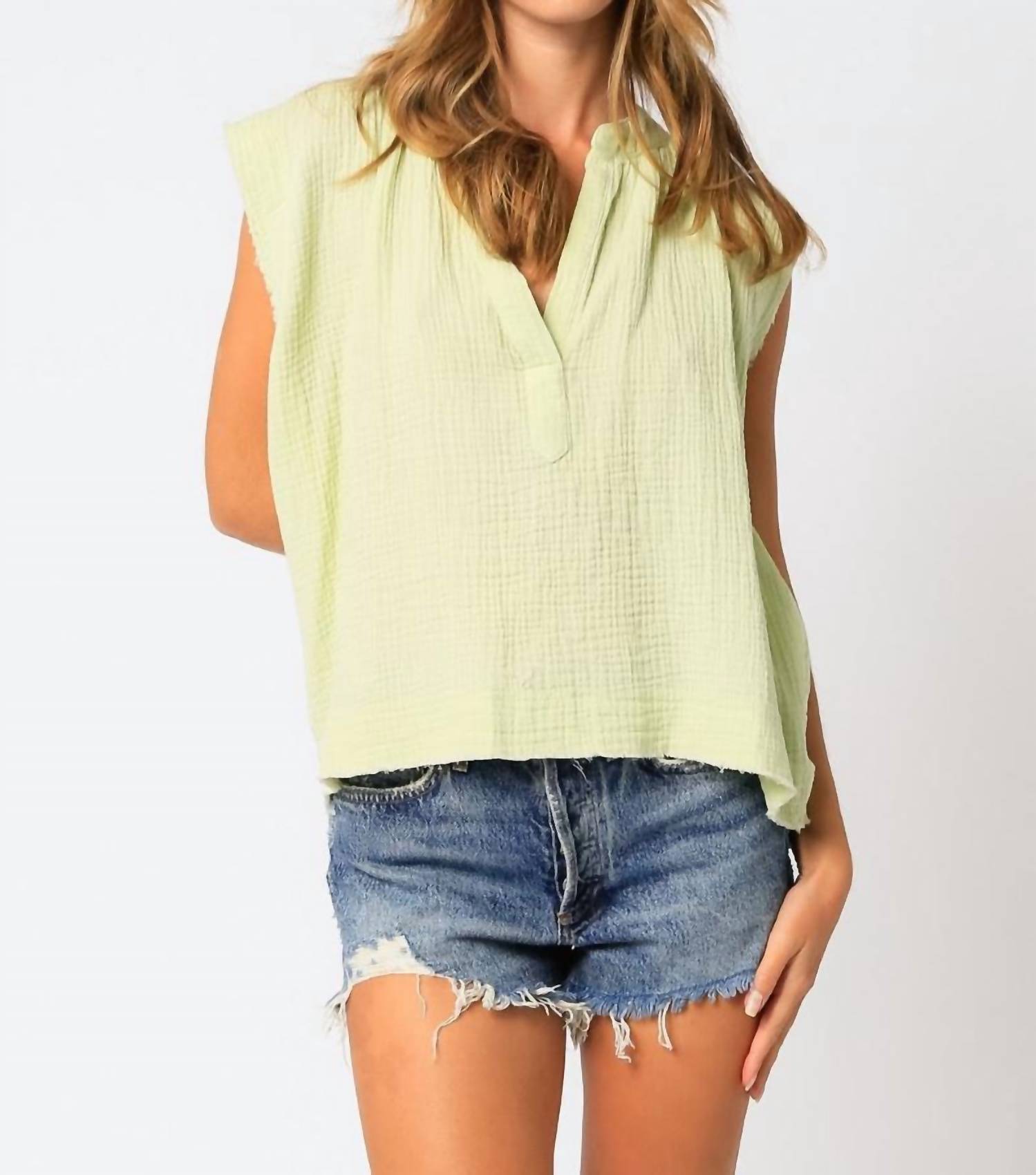 Olivaceous - Best-Loved Frayed Muscle Gauze Tank