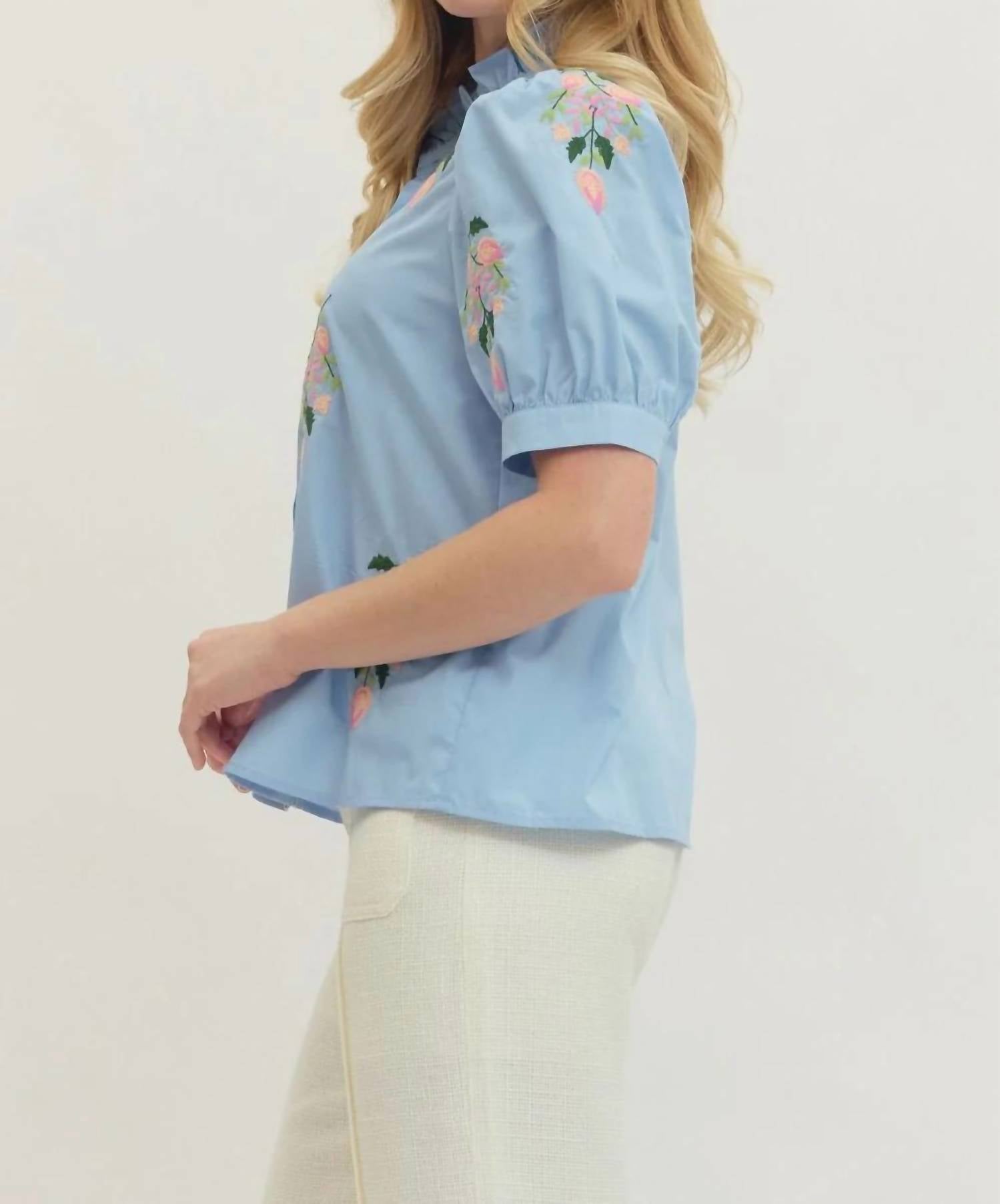 Entro - Short Sleeve Embroidered Blouse