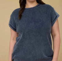 Blu Pepper - Washed Knit Short Sleeve Pullover Sweater