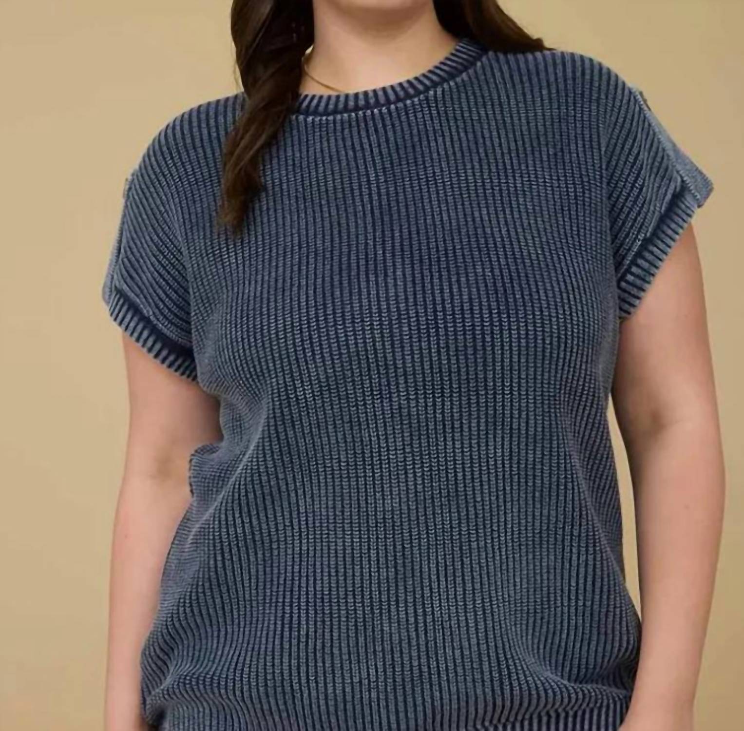 Blu Pepper - Washed Knit Short Sleeve Pullover Sweater