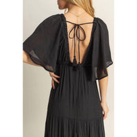 Hyfve - V-neck Flowy Sleeves Maxi Dress