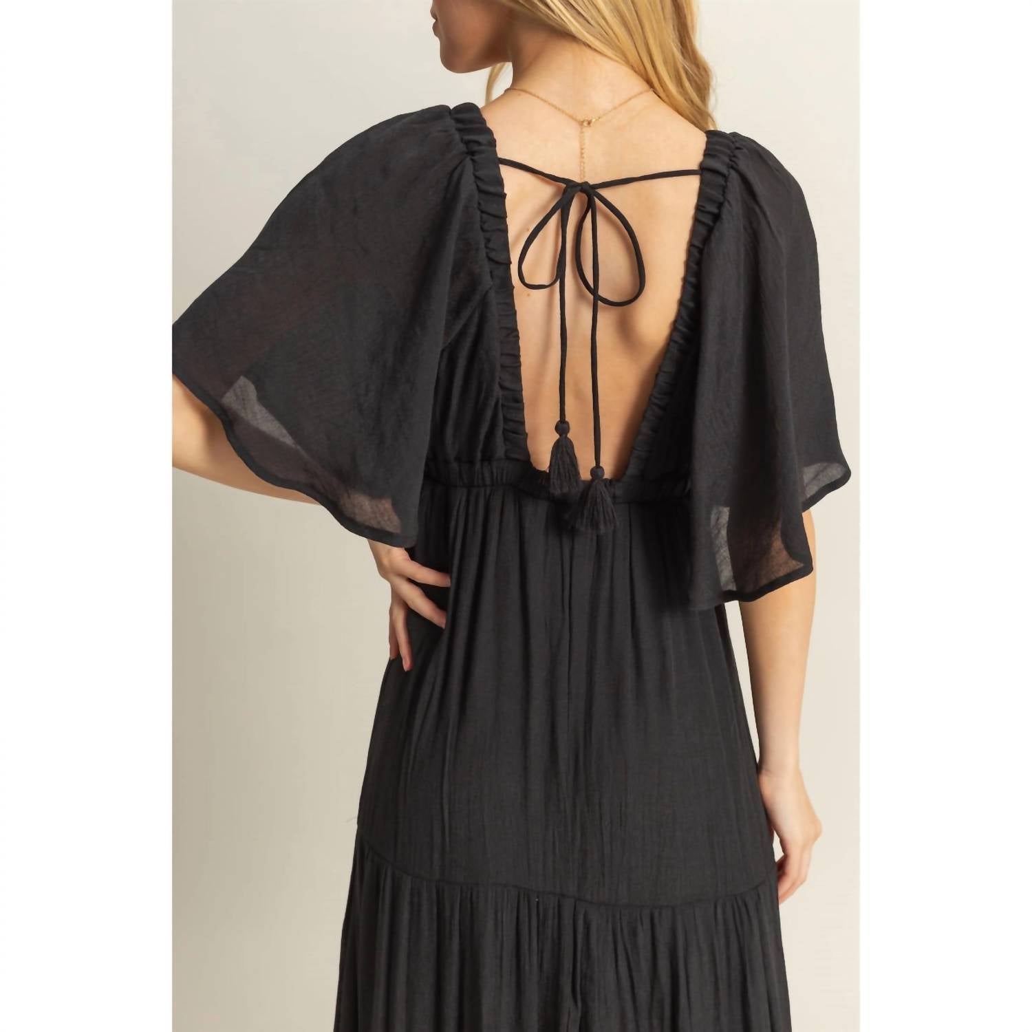 Hyfve - V-neck Flowy Sleeves Maxi Dress
