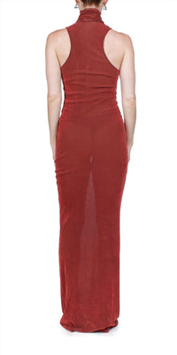 Priscavera - Velvet Mesh Turtleneck Maxi Dress