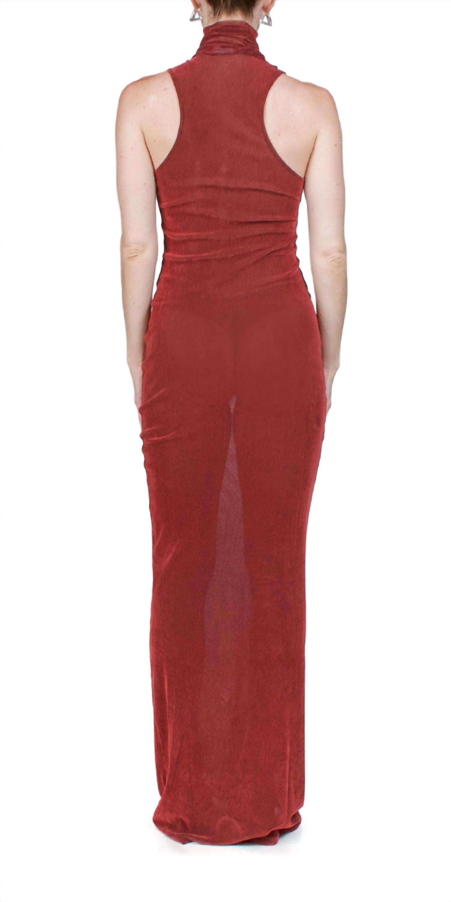 Priscavera - Velvet Mesh Turtleneck Maxi Dress