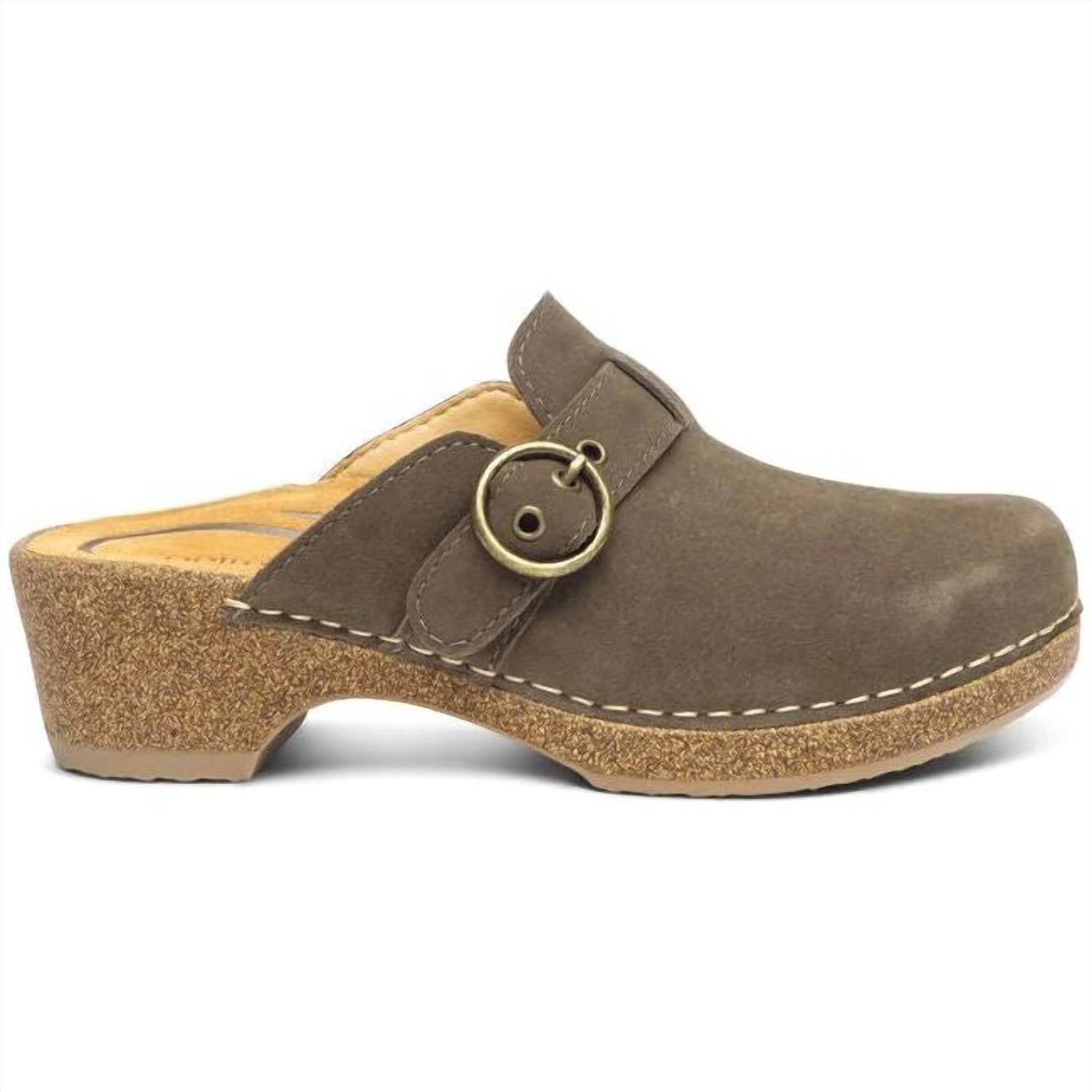 Aetrex Women's Madison Clog in olive - women's shoe - detail view
