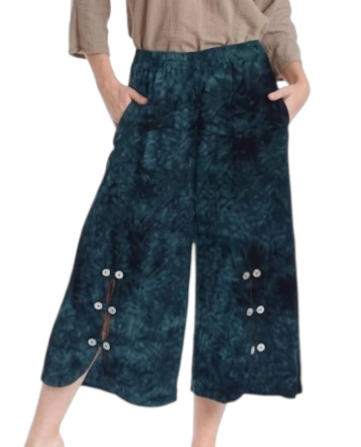 Oh My Gauze! Dotty Wide Leg Pant in washed sapphire - women's pants - detail view