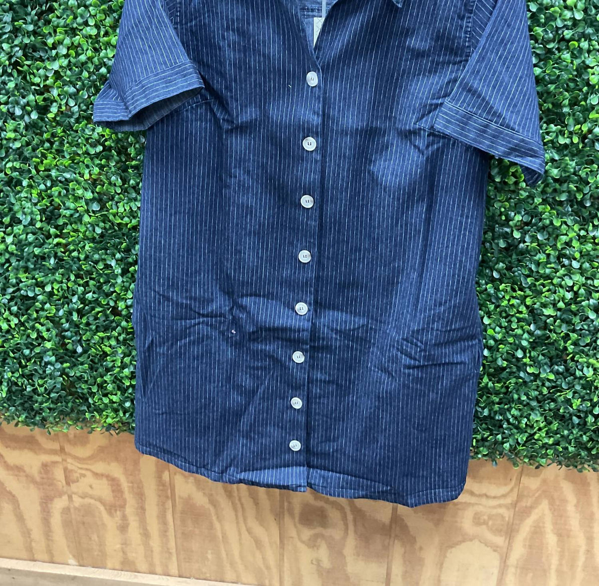 She + Sky - Women's Short Sleeve Striped Collared Mini Dress