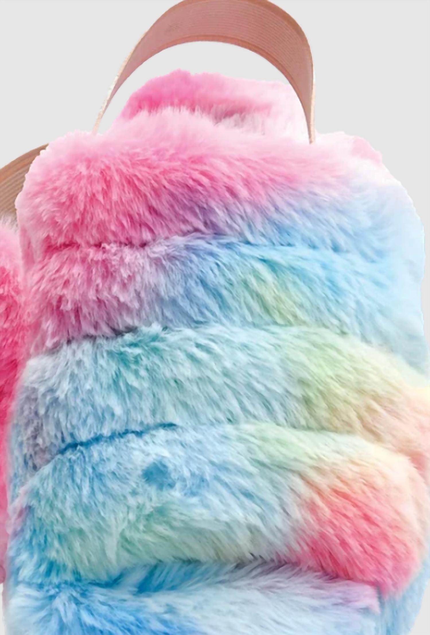 Iscream - Girl's Tie Dye Rainbow Furry Slippers