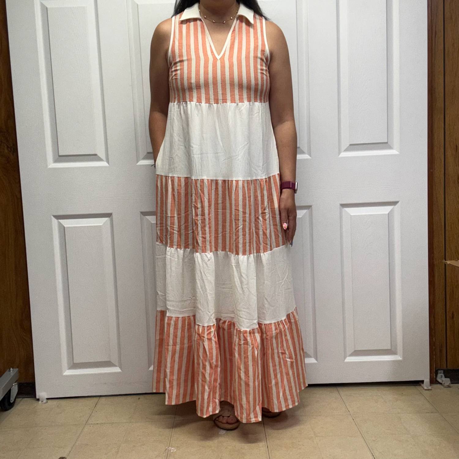 Cozy Co. - Sleeveless Striped Tiered Dress