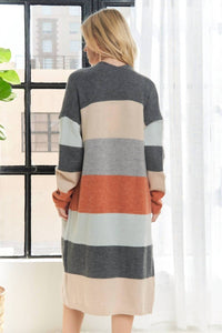 ADORA Women's Colorblock Pocket Cardigan in charcoal rust multi - women's cardigan - alternate view