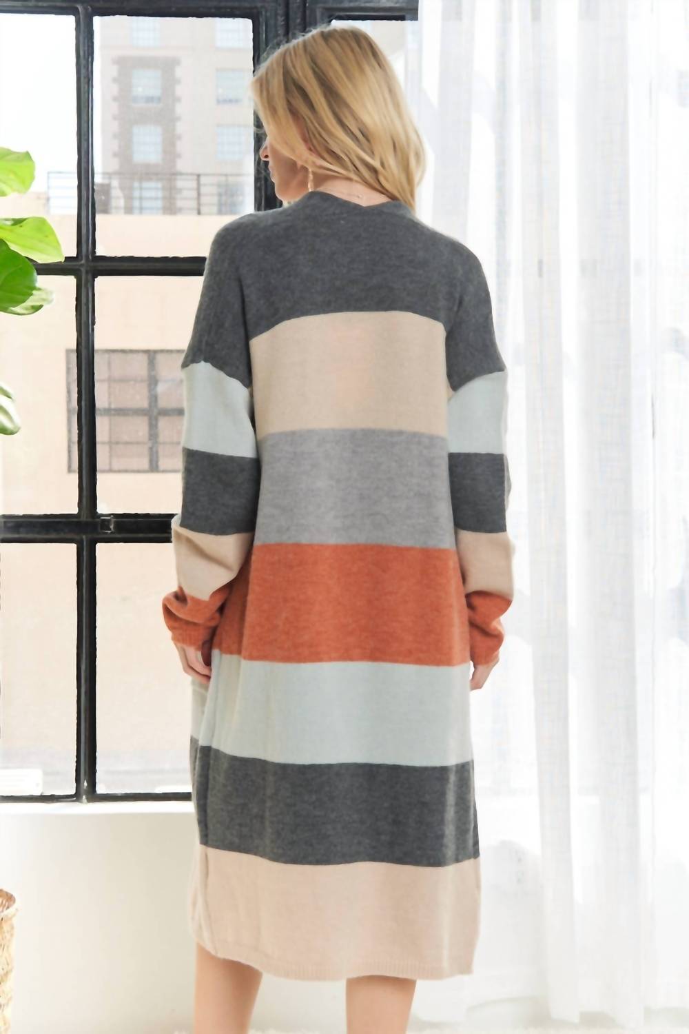 ADORA Women's Colorblock Pocket Cardigan in charcoal rust multi - women's cardigan - alternate view