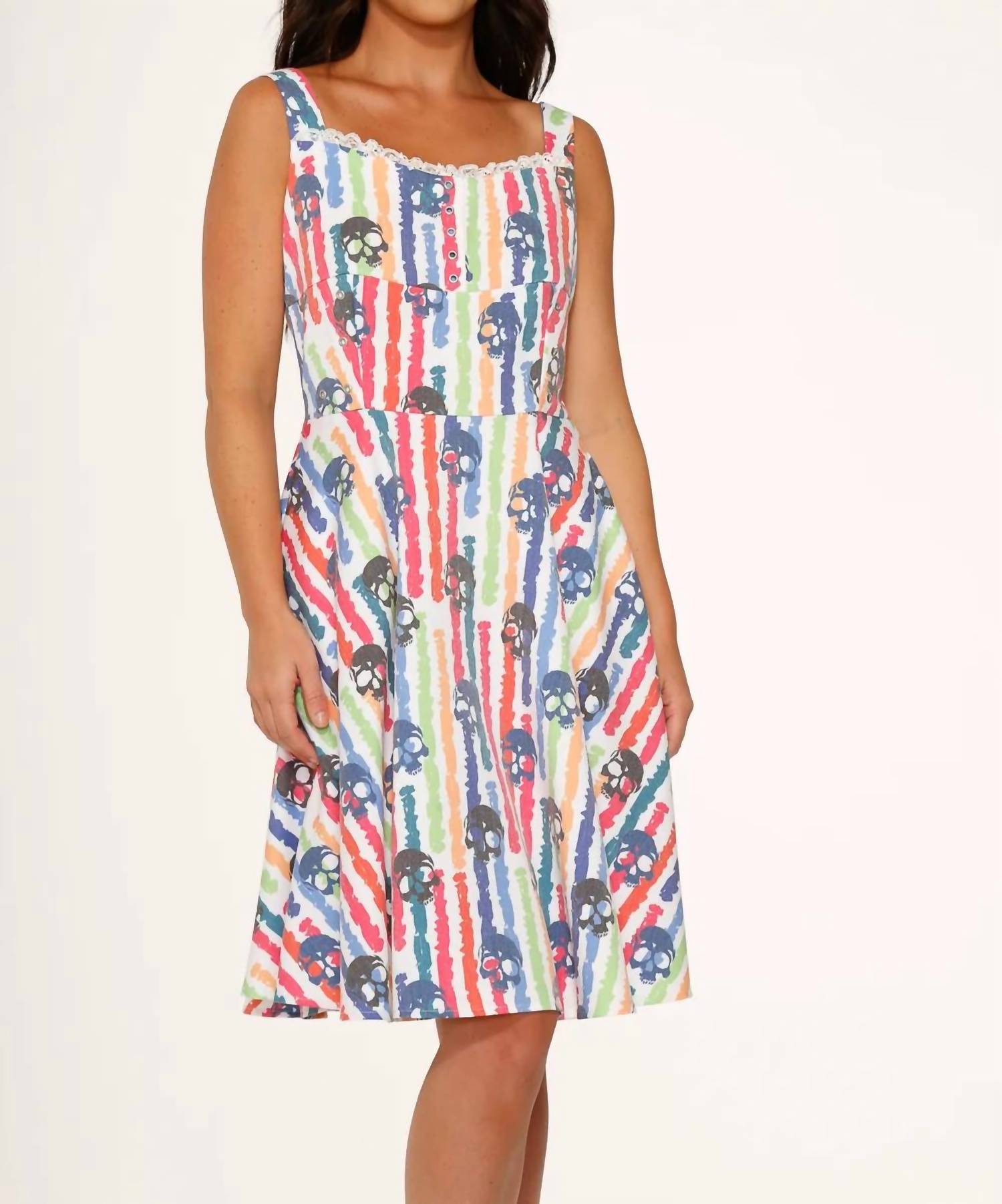 Orchid Bloom - Skulls Rainbow Swing Dress