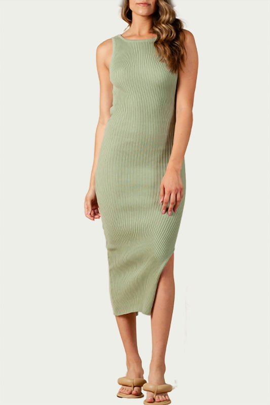 AMARYLLIS OPEN-BACK RIBBED KNIT MIDI DRESS