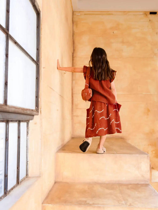 Omamimini - Girls' Gauze Top with Box Pleated Sleeves