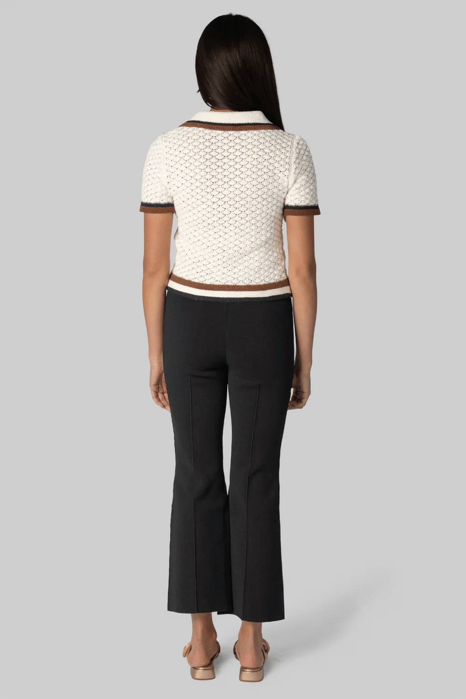Cara Cara - Ginger Crochet Awning Knit Polo Shirt