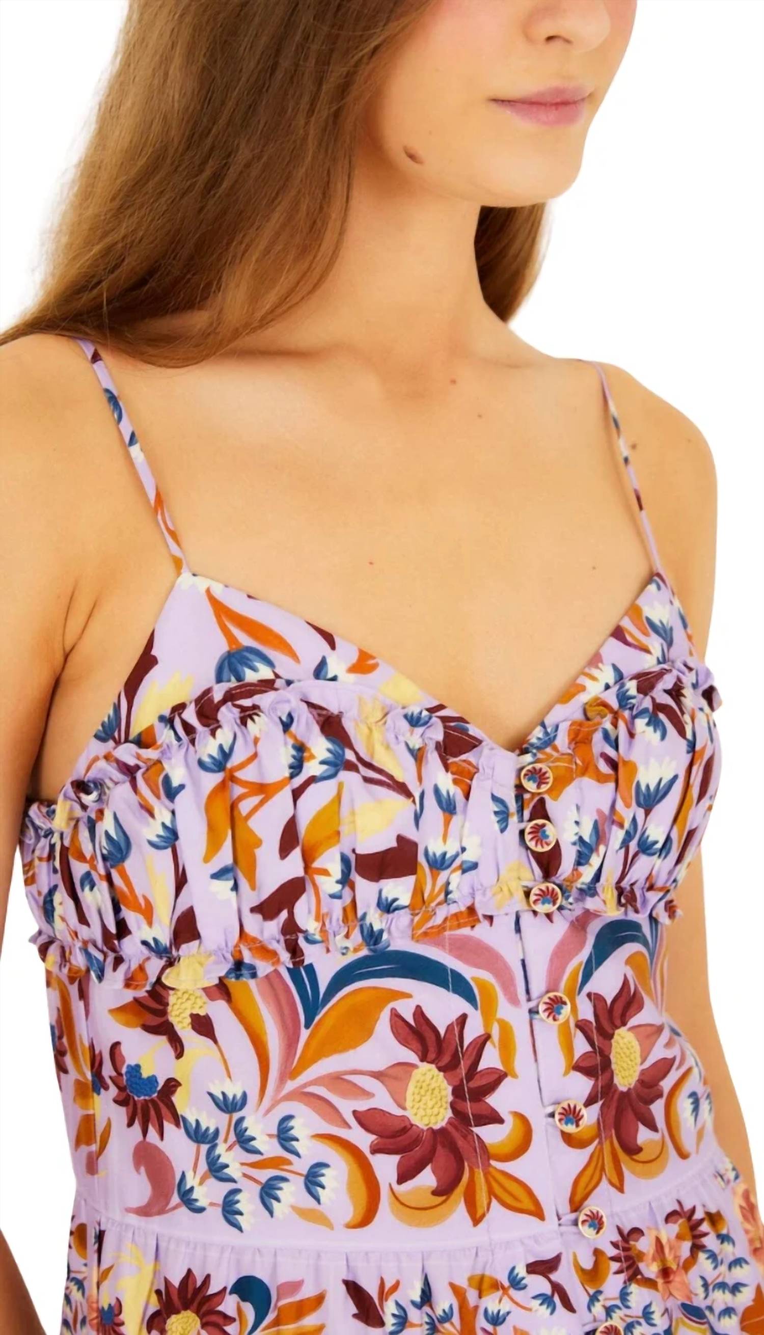 Farm Rio - Flower Tiles Sleeveless Tiered Maxi Dress