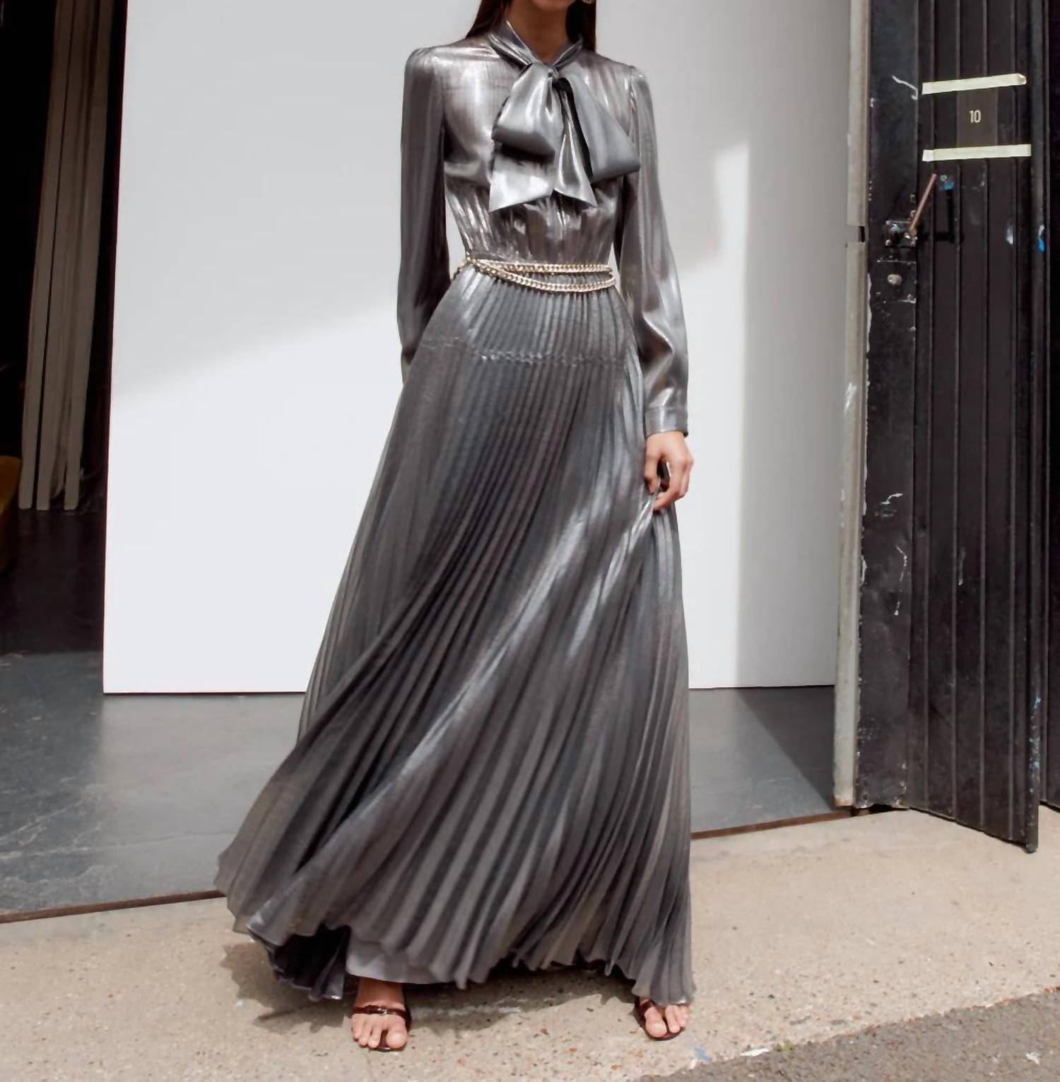 Self-Portrait - Metallic Pussy Bow Dress