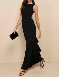 Lulus Women's Exquisite Refinement Bow Ruffled Maxi Dress in black 1 - women's dress - alternate view