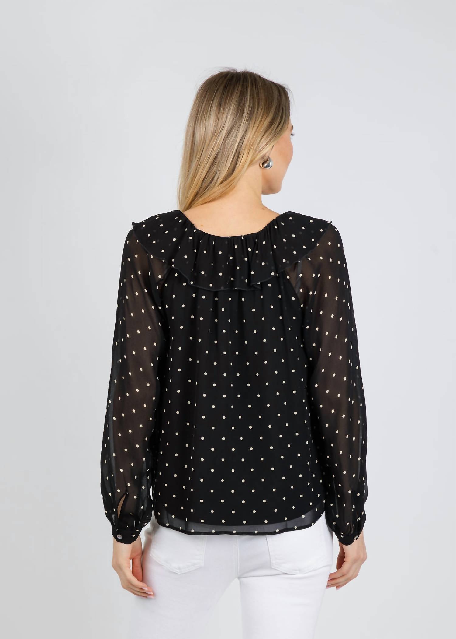 Rails Honora Ruffled Blouse in polka dots - women's blouse - detail view