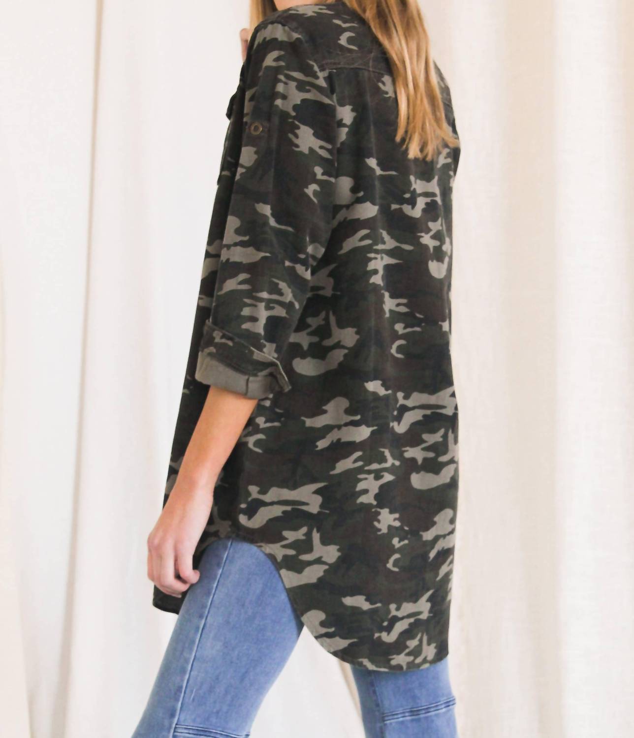 Before You - Camo Print Denim Over Shirt