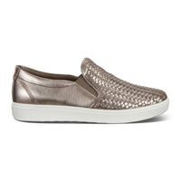 ECCO Women's Soft 7 Slip On Shoe in stone metallic - women's sneaker - detail view
