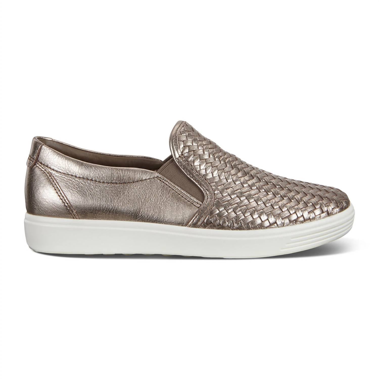 ECCO Women's Soft 7 Slip On Shoe in stone metallic - women's sneaker - detail view