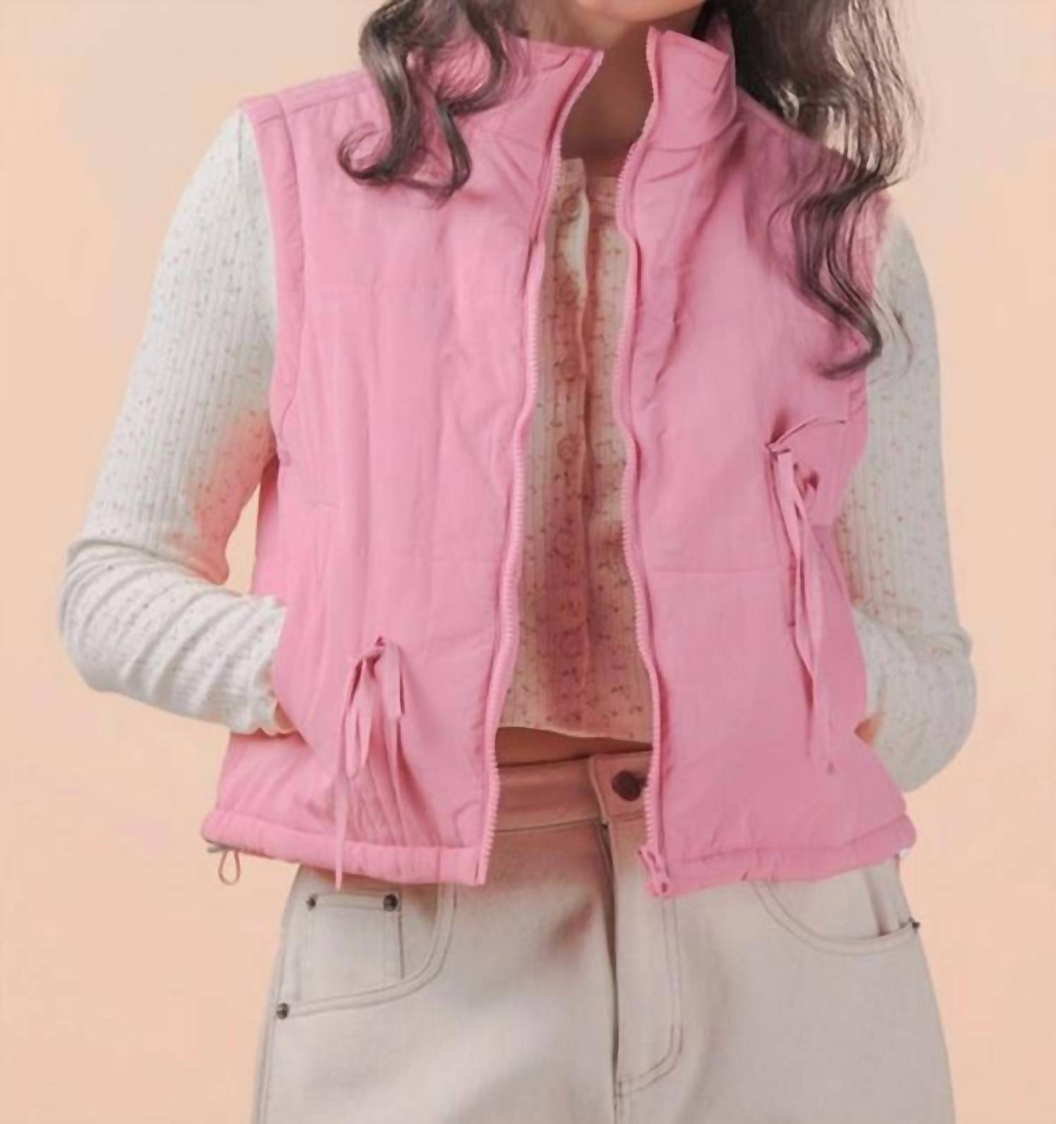 Very J - Mock Neck Puffer Tie Vest