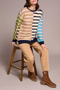 TRIBAL Long Sleeve Crew Neck Sweater in ice latte - women's sweater - detail view