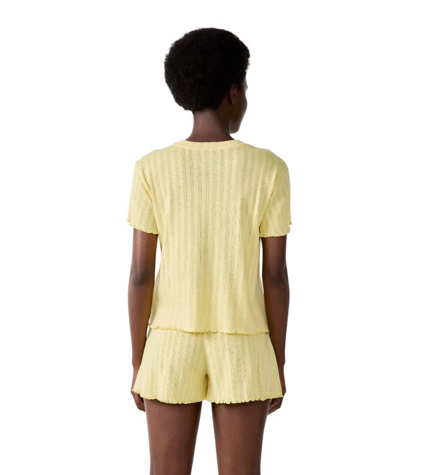 LESET Pointelle Slim Fit Tee in pale yellow - women's t-shirt - detail view