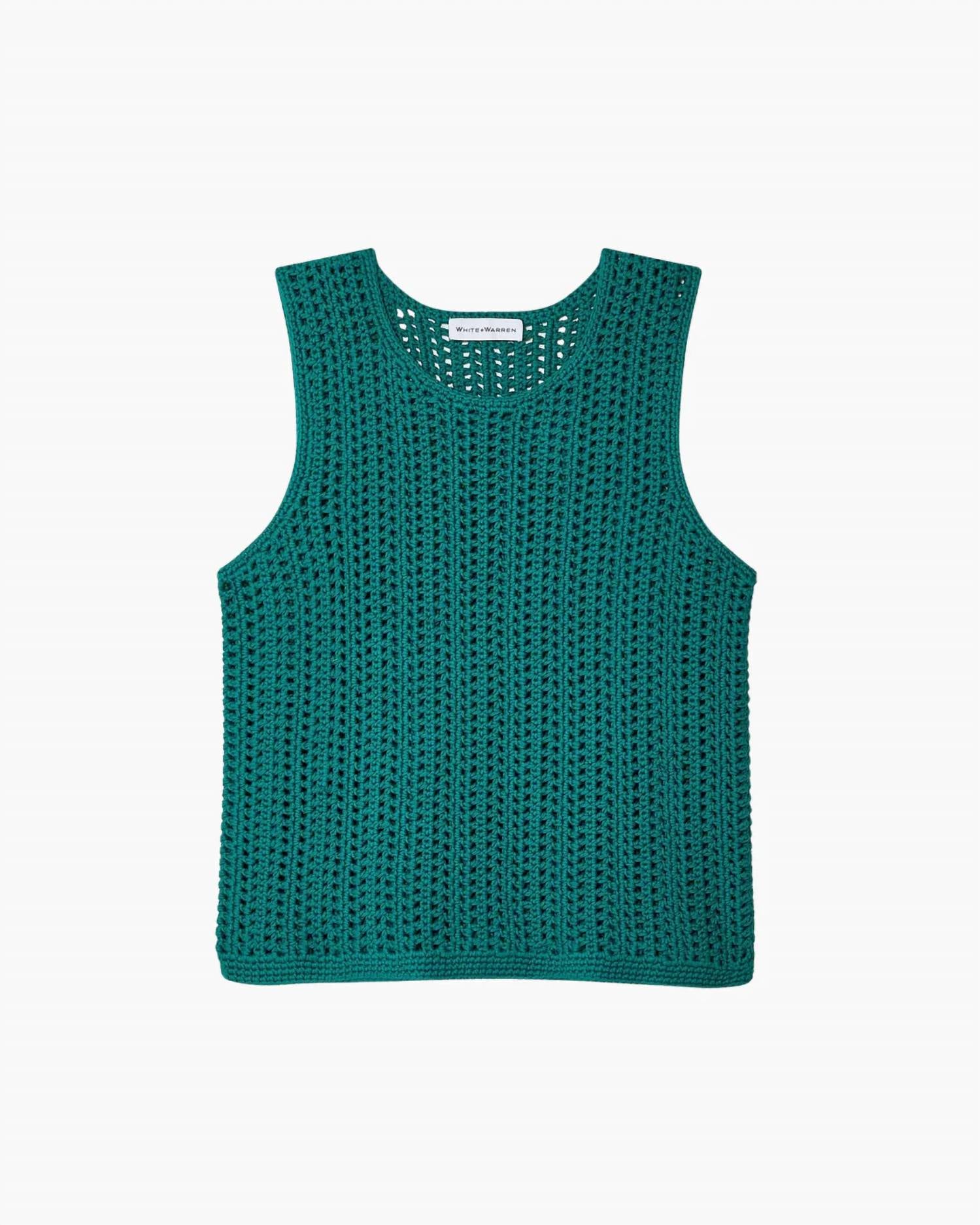 White + Warren - Lofty Cotton Crochet Sleeveless Tank