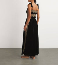 Loretta Caponi - Sabina Sleeveless Tie Shoulder Lace Detail Velvet Dress
