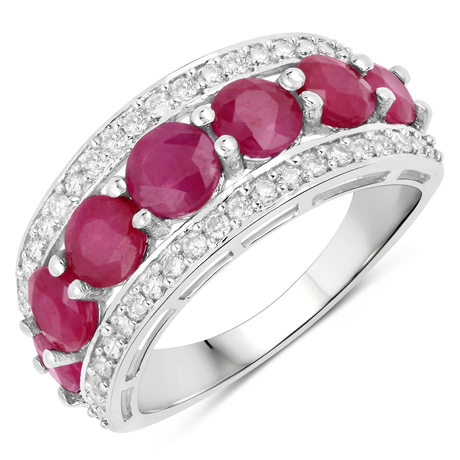 Diana M Jewels Women's Round Natural Ruby Fashion Ring (3.24 Ct) - Signature Plus in 14k white gold - women's jewelry - detail view