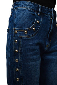 Blue B - Metal Studded Mid Rise Straight Fit Jeans
