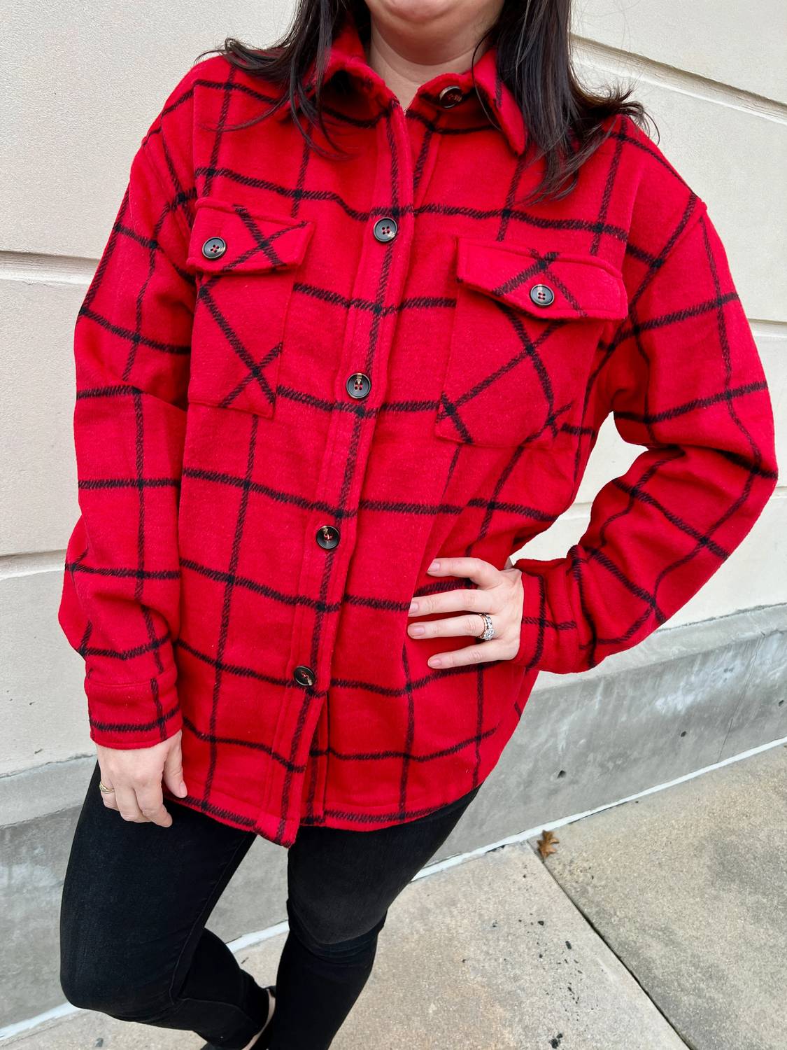 Staccato - Collared Long Sleeve Plaid Shacket