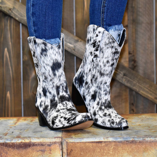 Agave Sky - Women's Salt & Pepper Cowhide Bootie