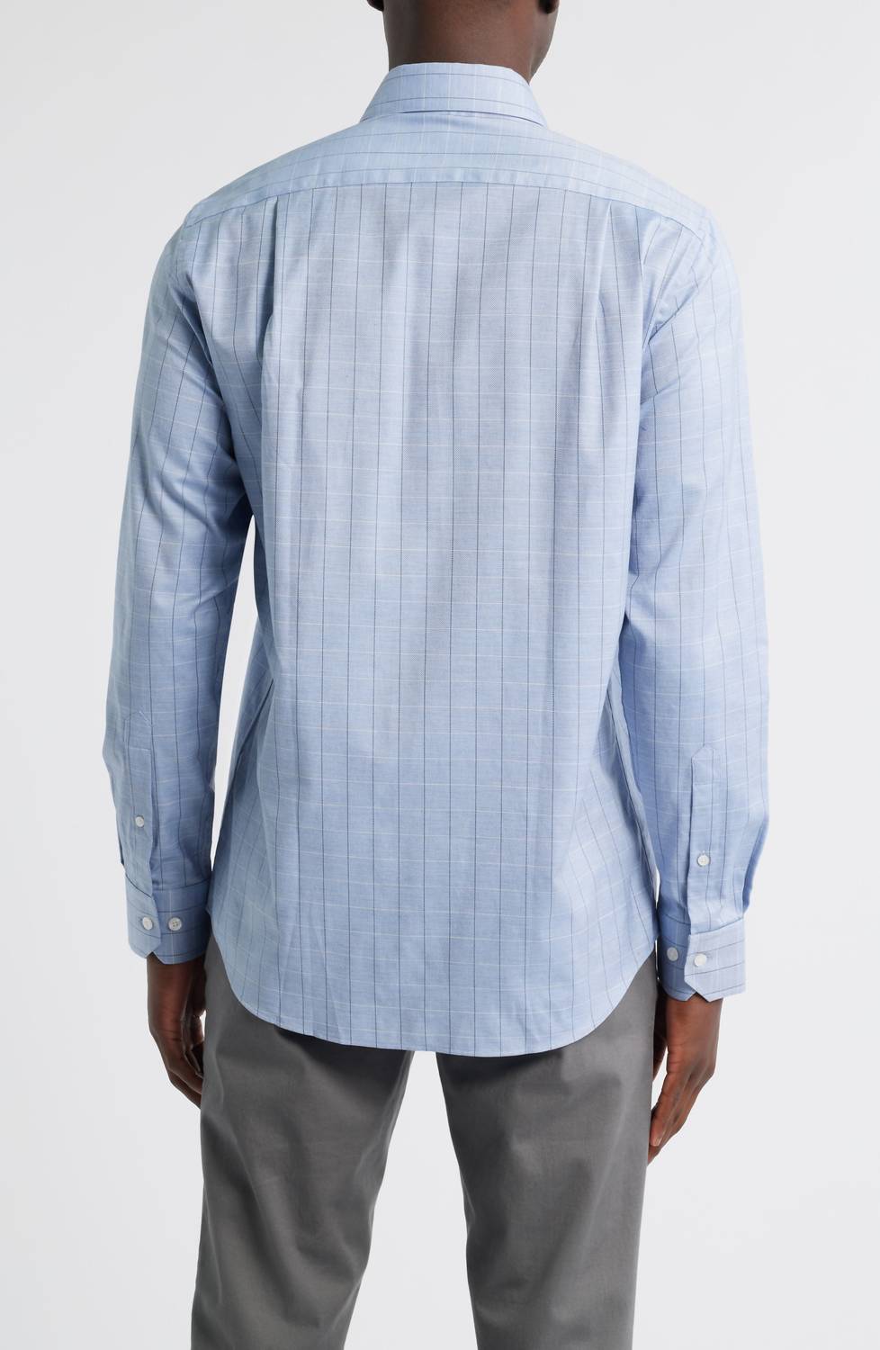 Scott Barber Melange Dobby Pane Long Sleeve Shirt in blue - men's shirt - alternate view