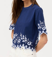 Johnny Was ADDELINE ELBOW SLEEVE TEE in navy - women's t-shirt - alternate view