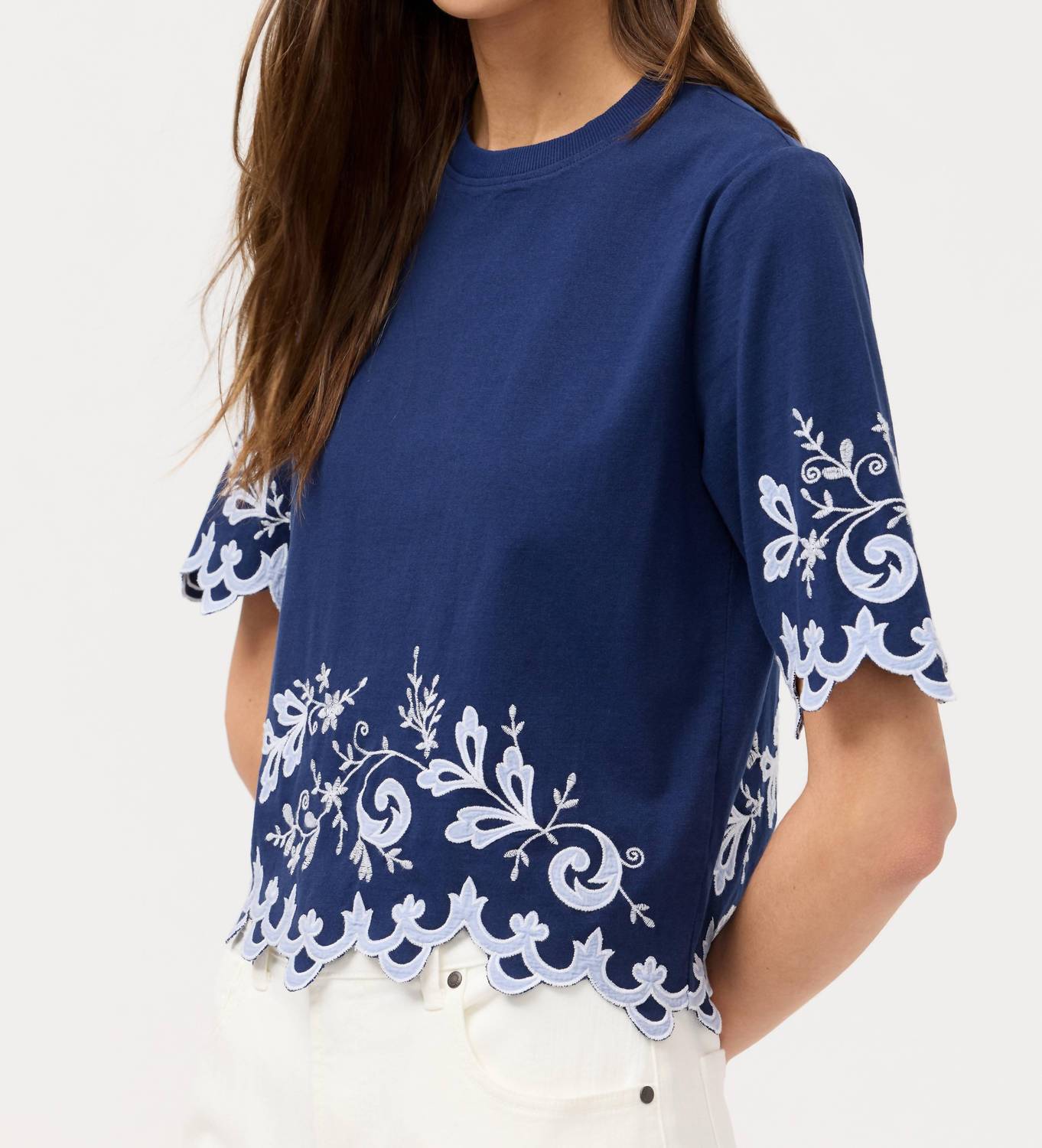 Johnny Was ADDELINE ELBOW SLEEVE TEE in navy - women's t-shirt - alternate view