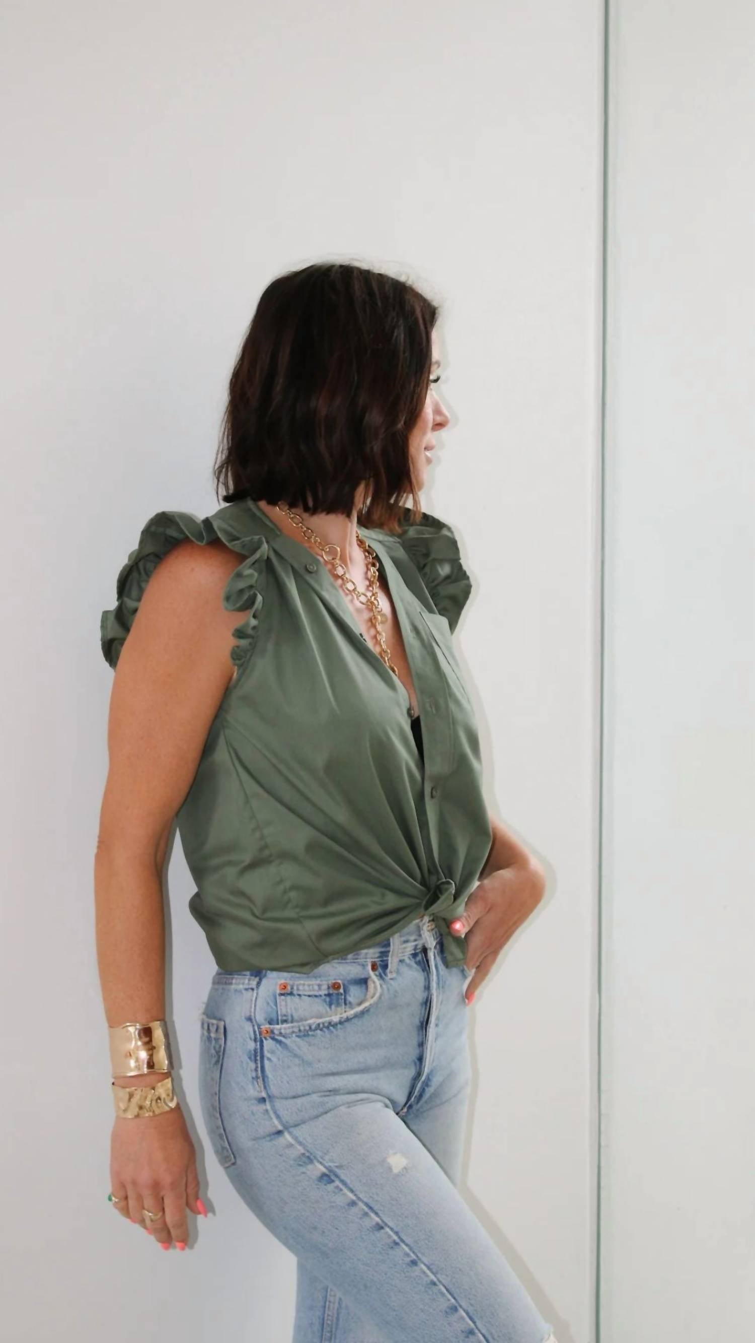 Shop Kmj - Olivia Ruffle Button Down Top