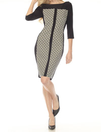 Joseph Ribkoff Geometric Jacquard Sheath Mini Dress in black off white - women's dress