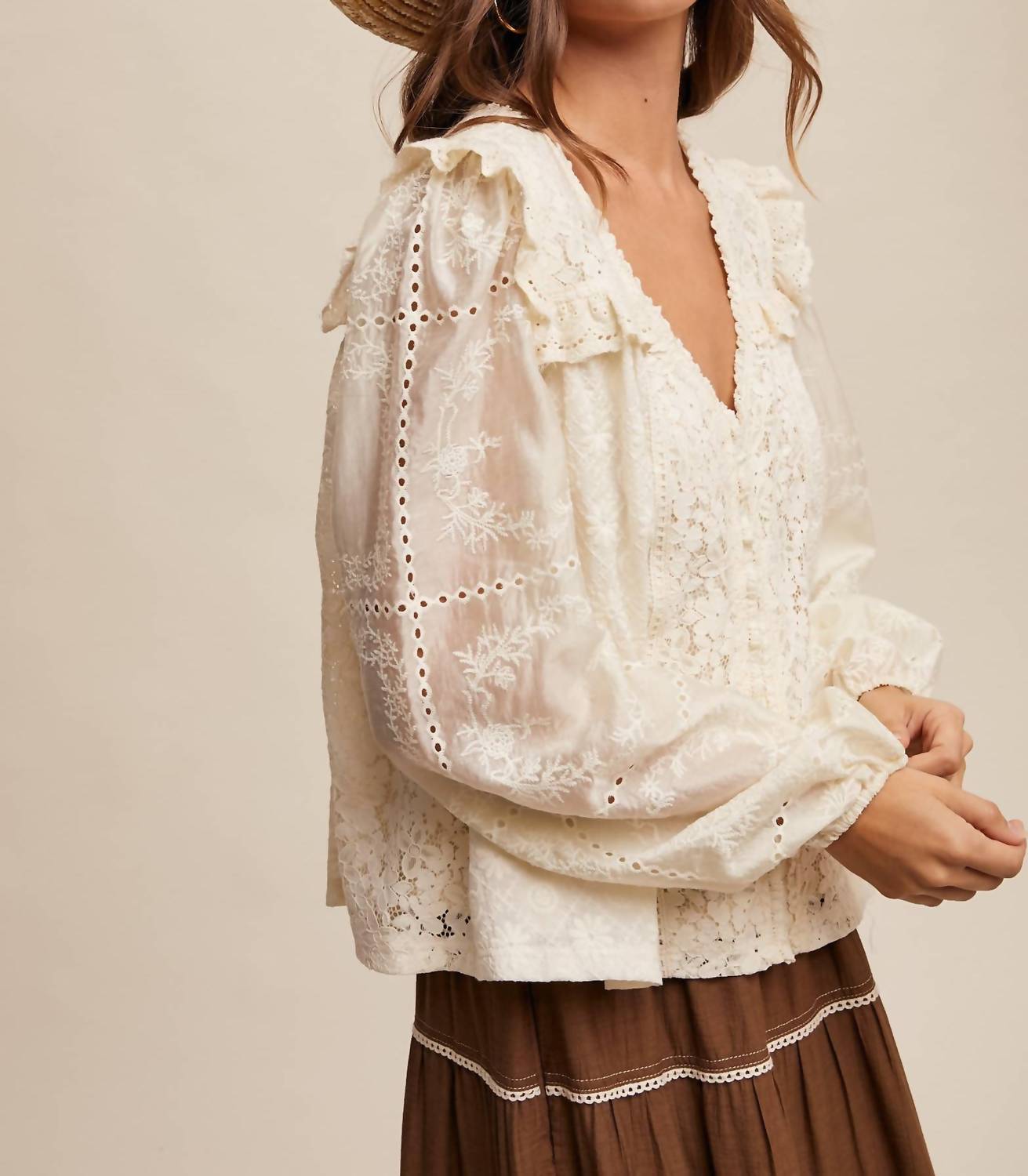 Listicle Britt Embroidered Lace Blouse in ivory - women's blouse - view 4