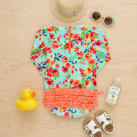 Rufflebutts - Girls' Painted Flowers Ruffled Rash Guard Swim Suit