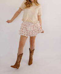 Peach Love - Dutsy Flower Ruffled Mini Skirt