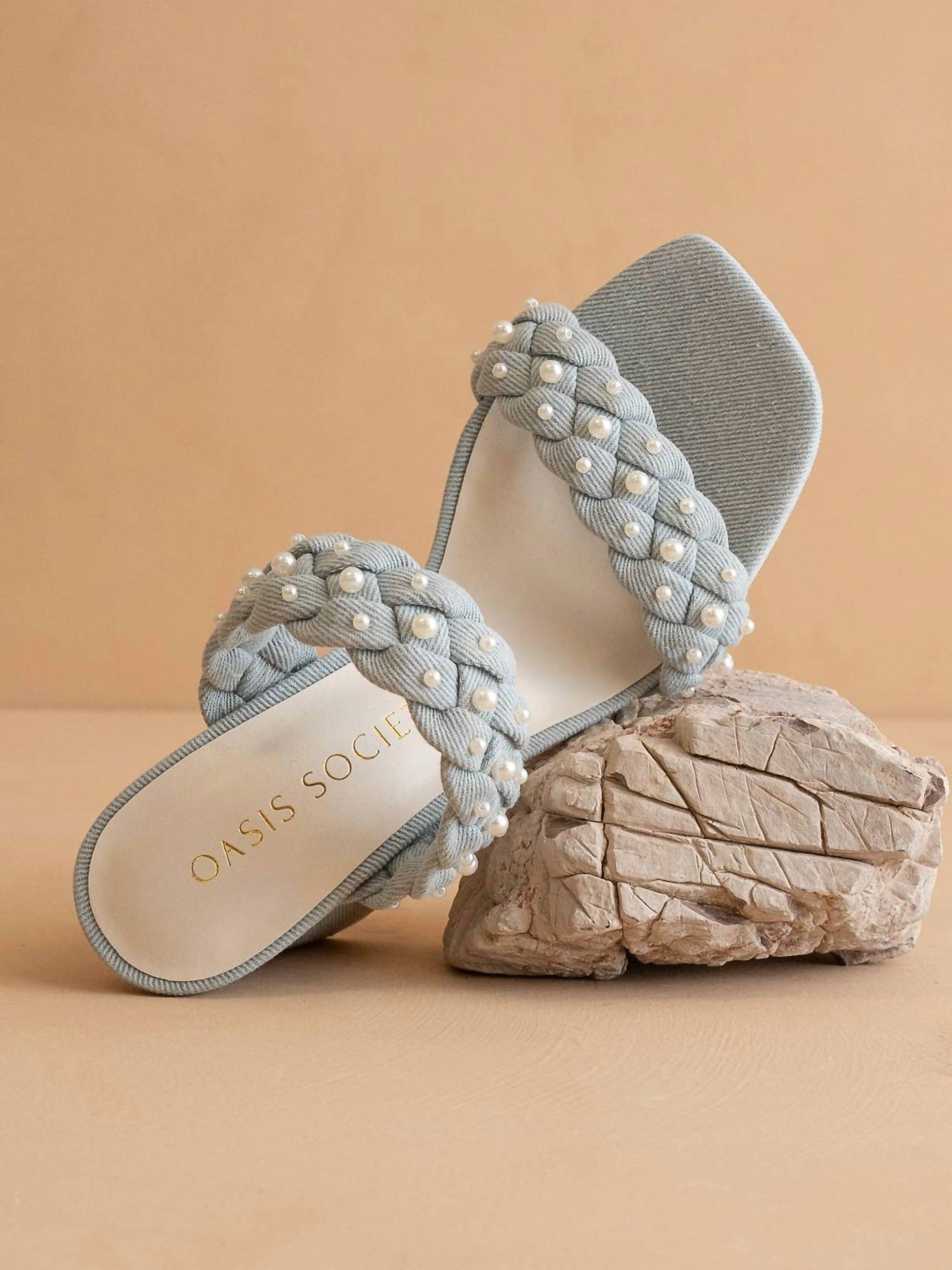OASIS SOCIETY Women's Parisa Braided Pearl Heeled Sandals in denim - women's heels - detail view