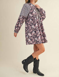 &merci Floral Swing Mini Dress in eggplant - women's dress - detail view