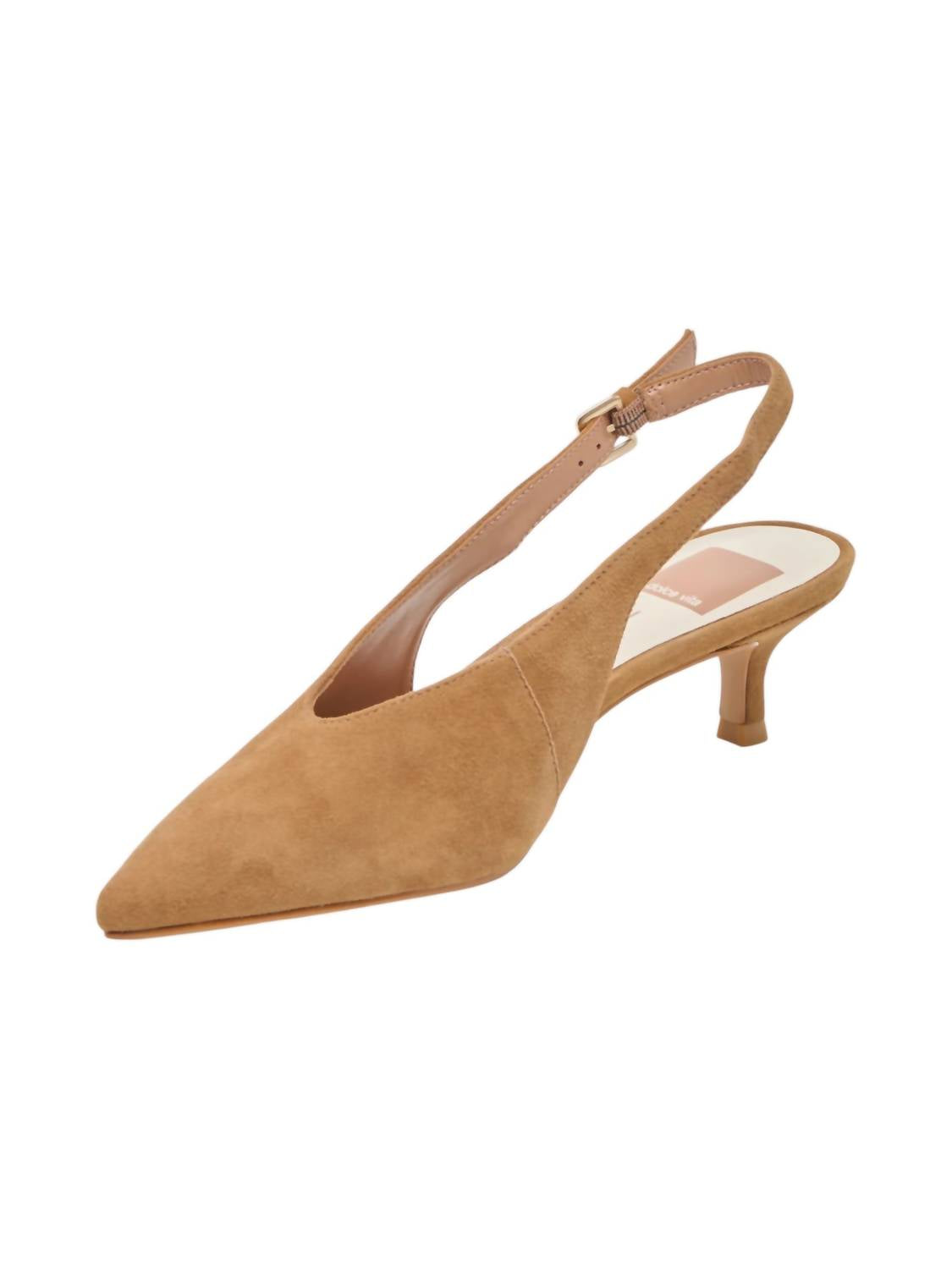 Dolce Vita Women's Alenna Sling Back Pumps in light brown suede - women's heels - detail view