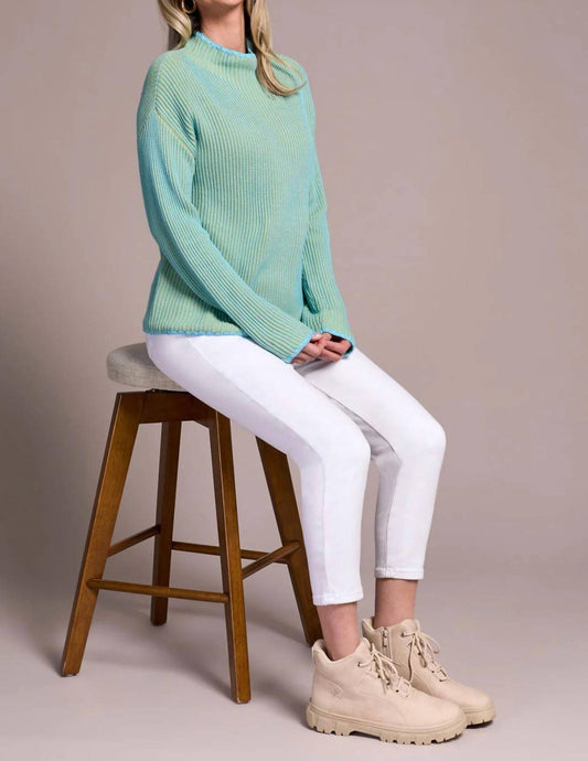 Tribal - Combed Cotton Two-tone Rib Funnel Neck Sweater