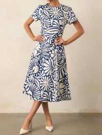 Prosperina Margot Reversible Dress in mod blossom navy - women's dress - detail view
